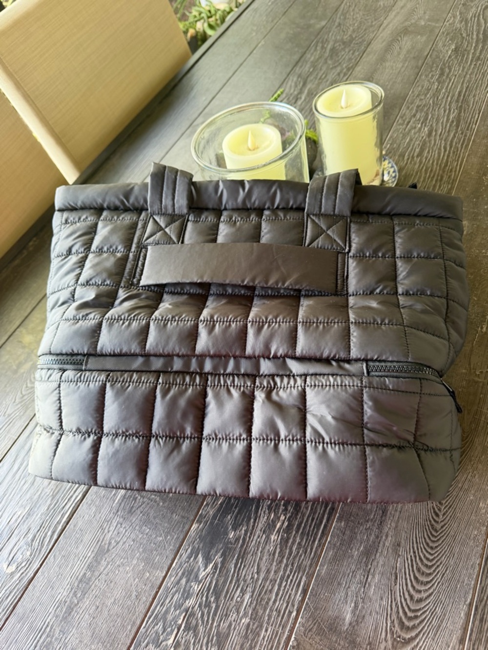 Reebok Quilted Puffer Travel Tote in Dark Brown